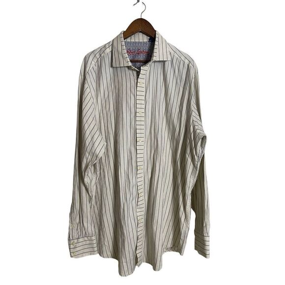Robert Graham White Purple Green Striped Embossed Casual Button Down Shirt Mens - Picture 1 of 12